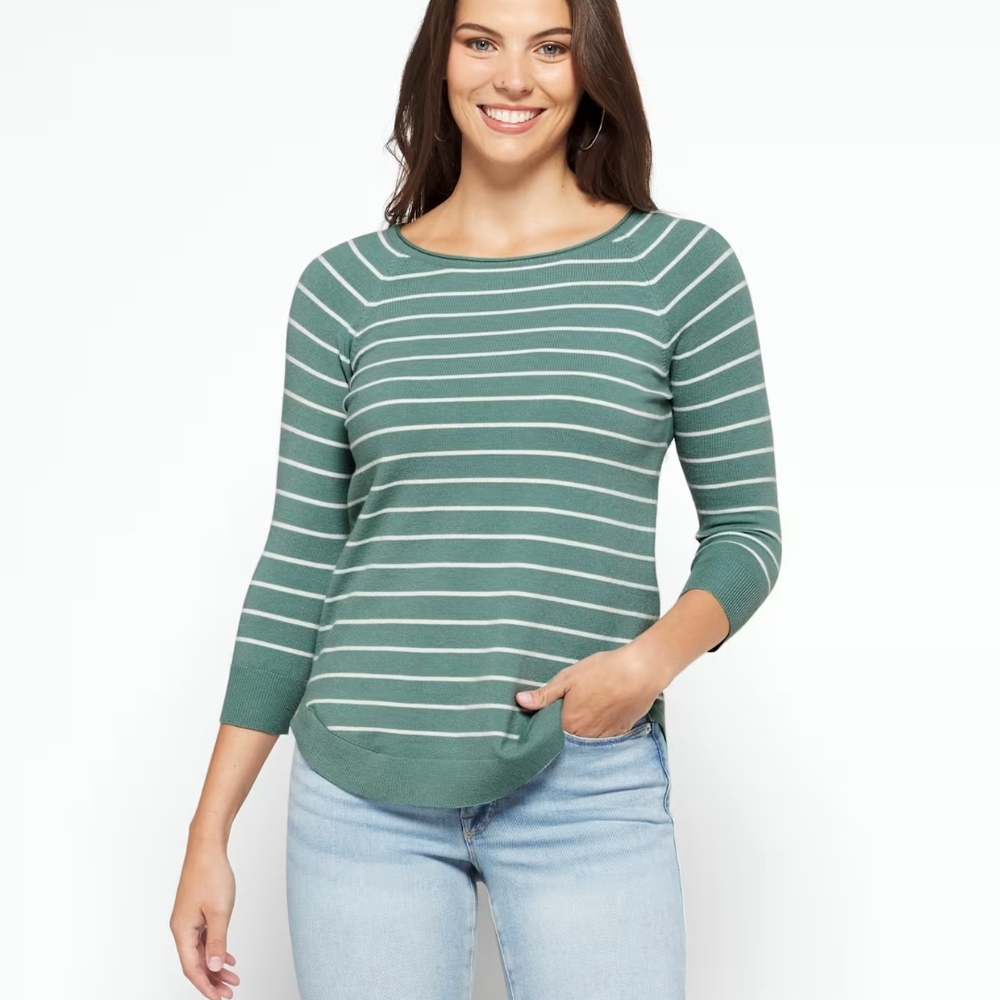 Pink Clover Green Striped Crew Neck Sweater
